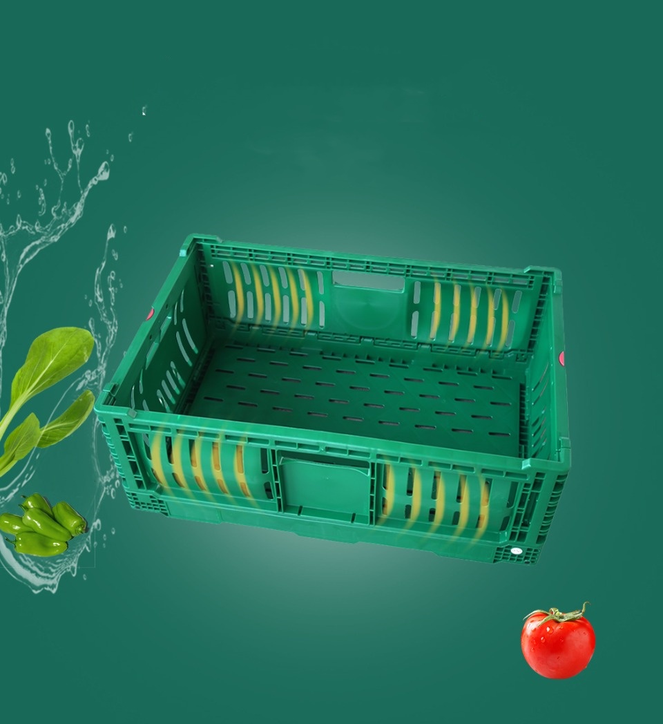 Stackable Mesh Style Reusable Plastic Crate Commercial and Home Use Vegetable Storage Basket Folding Container