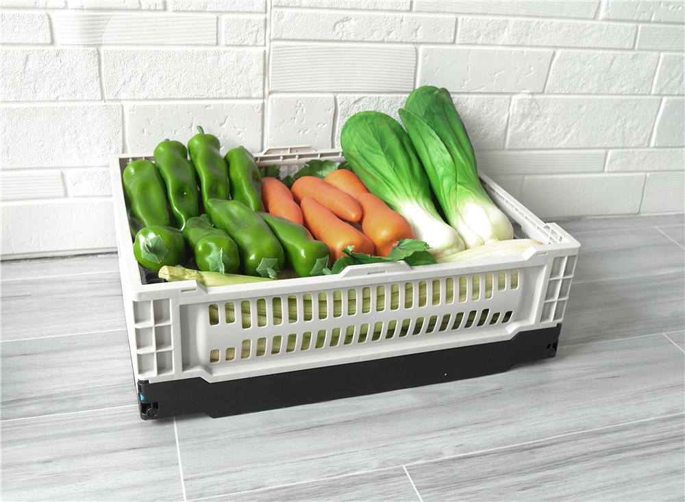 QUANYUN Fruit/ Vegetable Storage Containers Foldable Recyclable Food-Grade Stackable PP Plastic Mesh Crates KN403012W